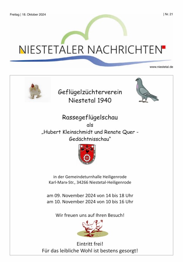 Niestetaler Nachrichten Titelblatt 21/2024