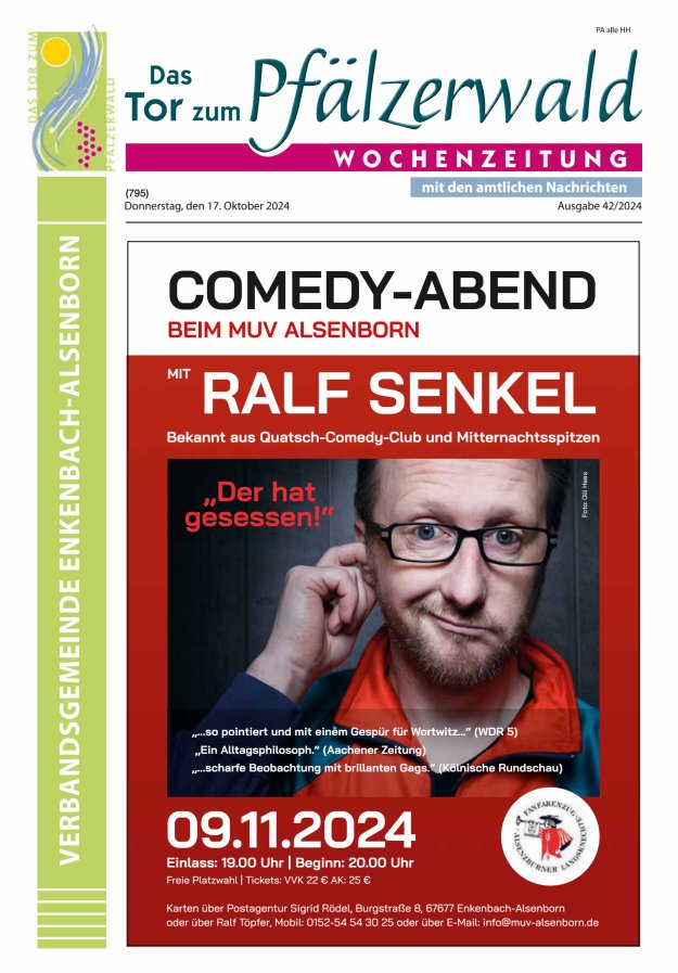 Das Tor zum Pfälzer Wald - VG Enkenbach-Alsenborn Titelblatt 42/2024