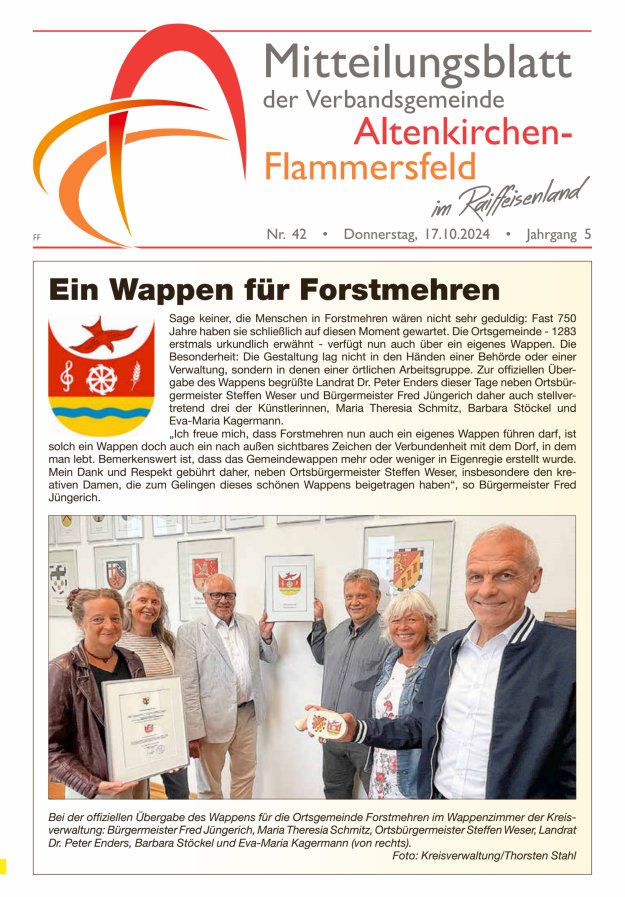 Mitteilungsblatt Verbandsgemeinde Altenkirchen-Flammersfeld Ausg Flammersfeld Titelblatt 42/2024