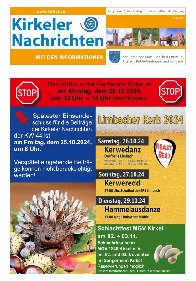 Kirkeler Nachrichten Titelblatt 42/2024