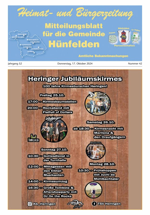 Mitteilungsblatt für die Gemeinde Hünfelden Titelblatt 42/2024
