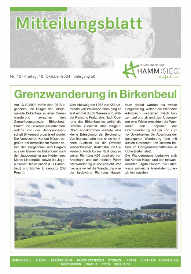 Mitteilungsblatt Hamm (Sieg) Titelblatt 42/2024