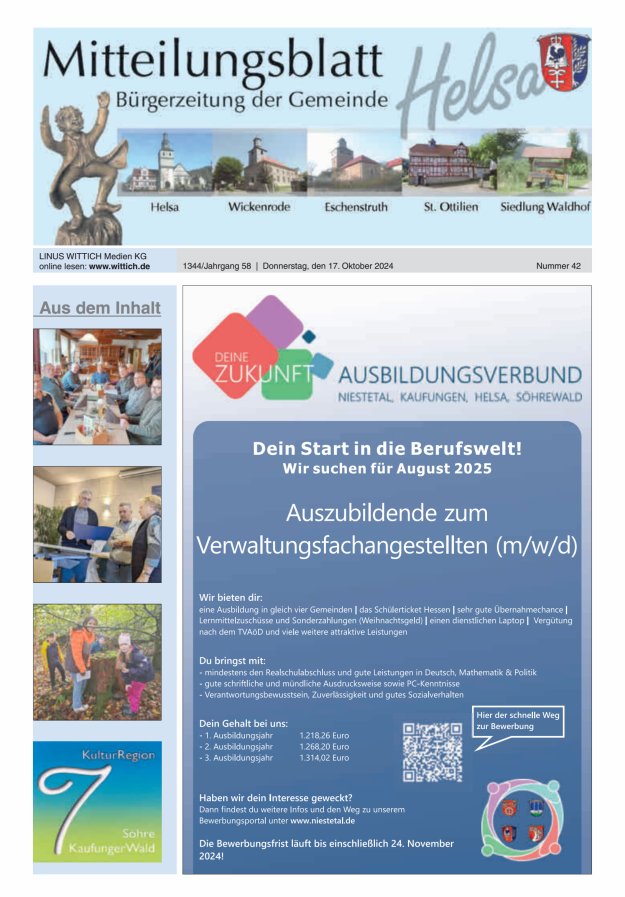 Mitteilungsblatt Helsa Titelblatt 42/2024