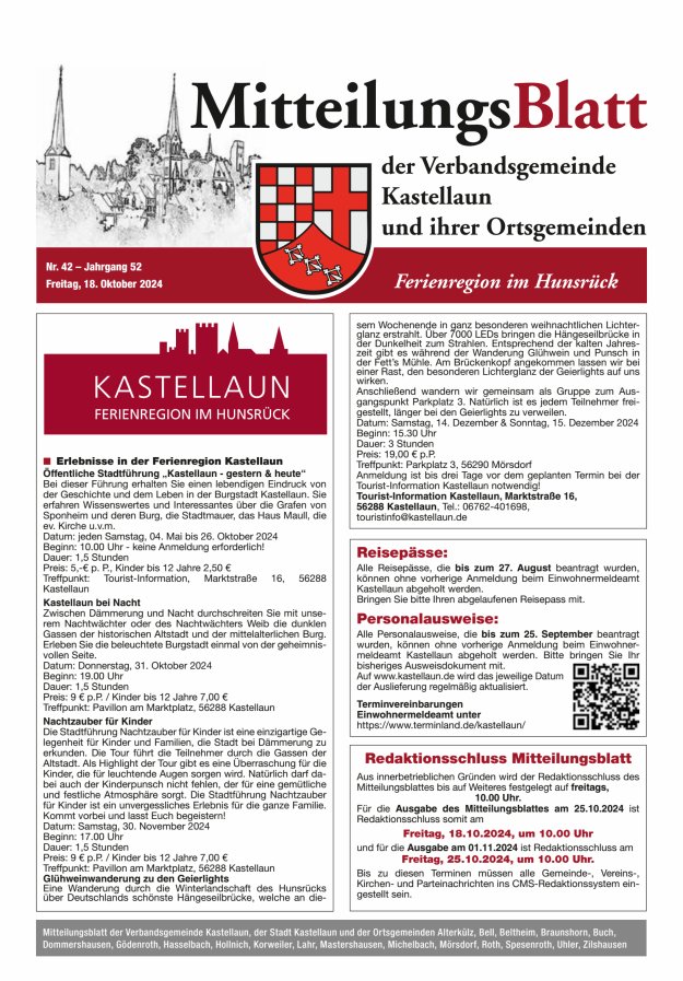 Mitteilungsblatt Kastellaun Titelblatt 42/2024