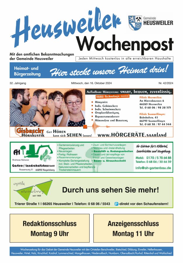 Heusweiler Wochenpost Titelblatt 42/2024