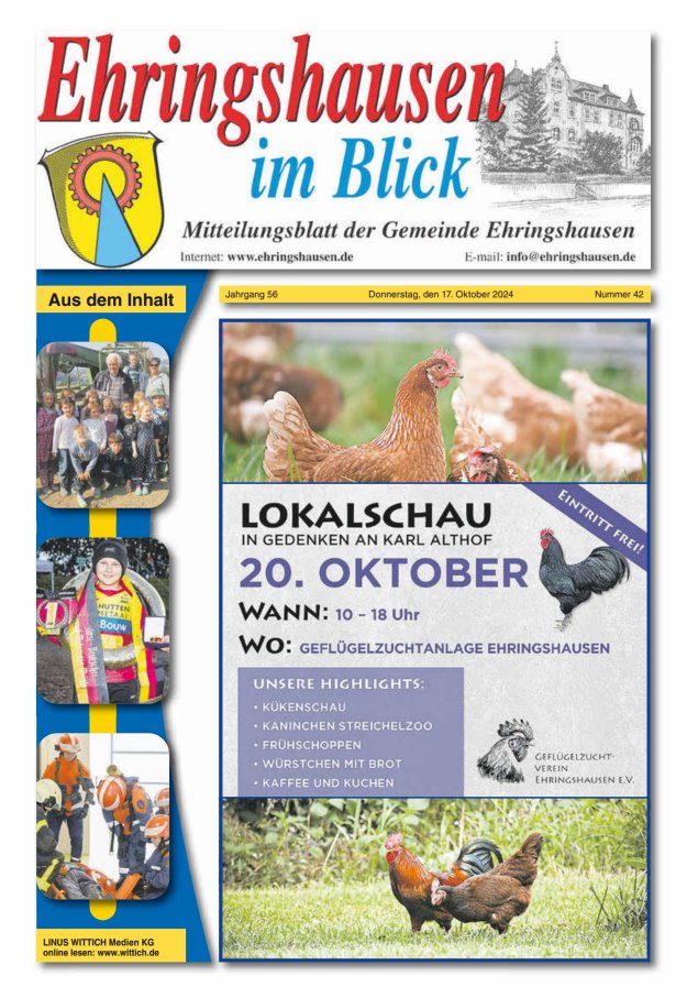 Mitteilungsblatt der Gemeinde Ehringshausen Titelblatt 42/2024