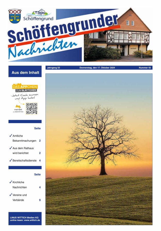 Schöffengrunder Nachrichten Titelblatt 42/2024