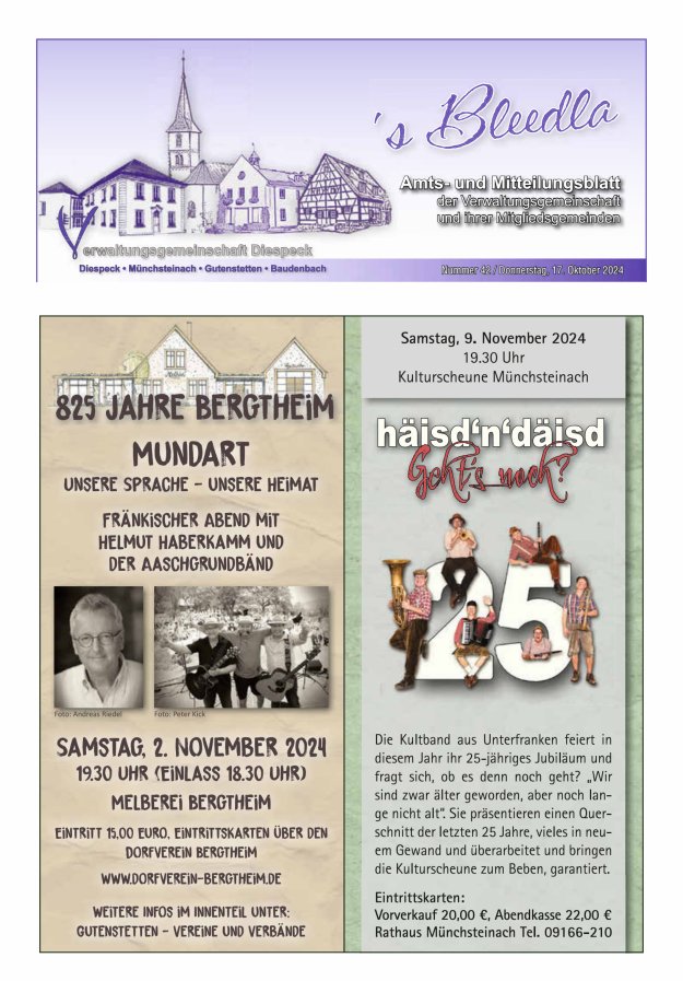 Amts- und Mitteilungsblatt VGem Diespeck Titelblatt 42/2024
