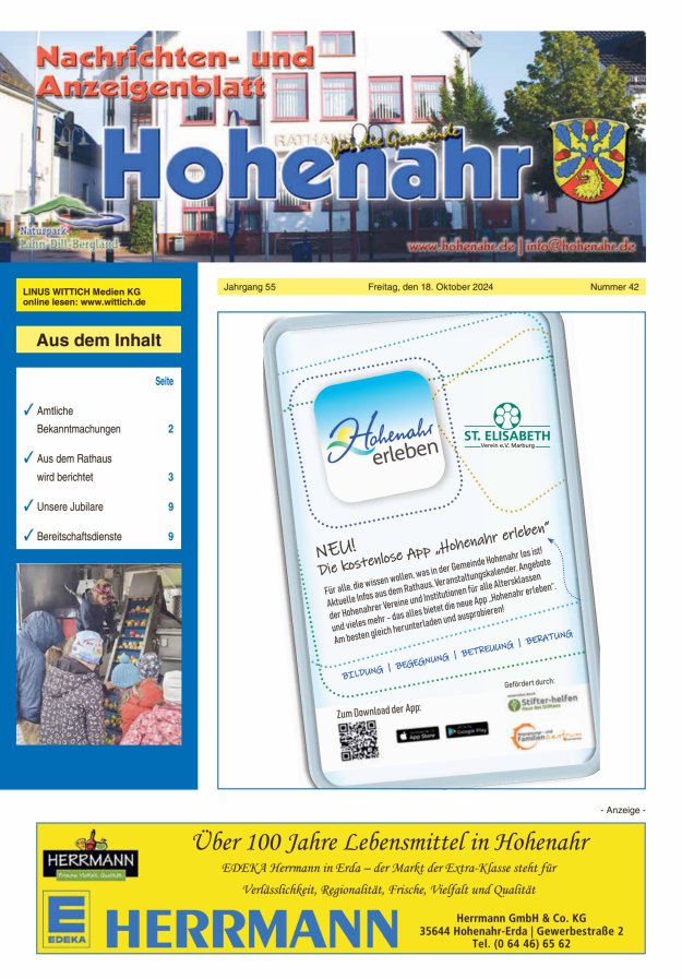 Nachrichten- und Anzeigenblatt für die Gemeinde Hohenahr Titelblatt 42/2024