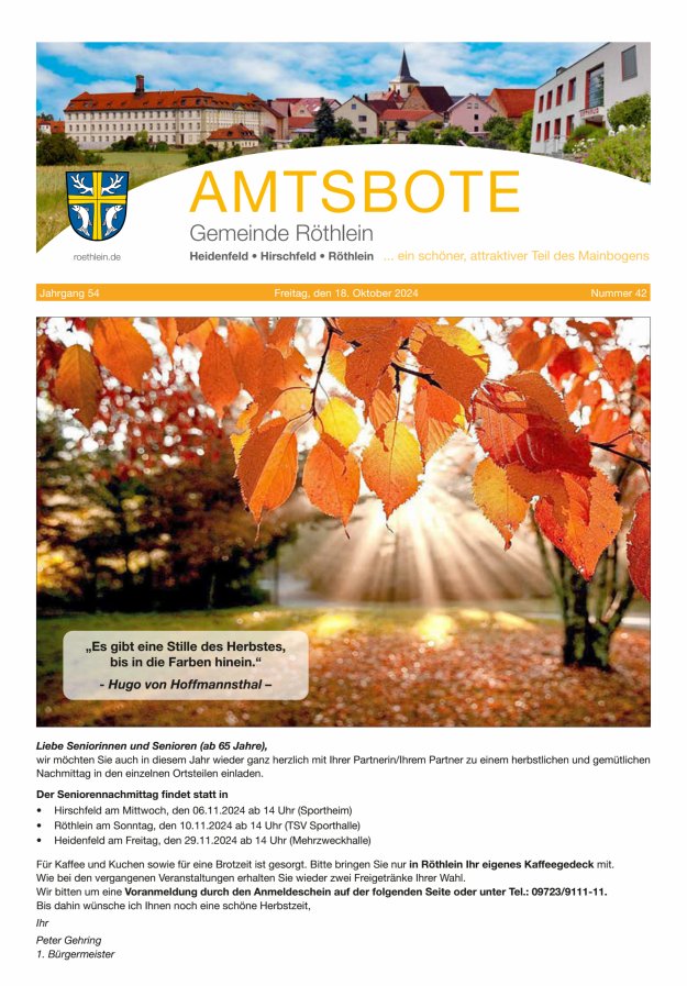 Amtsbote der Großgemeinde Röthlein Titelblatt 42/2024