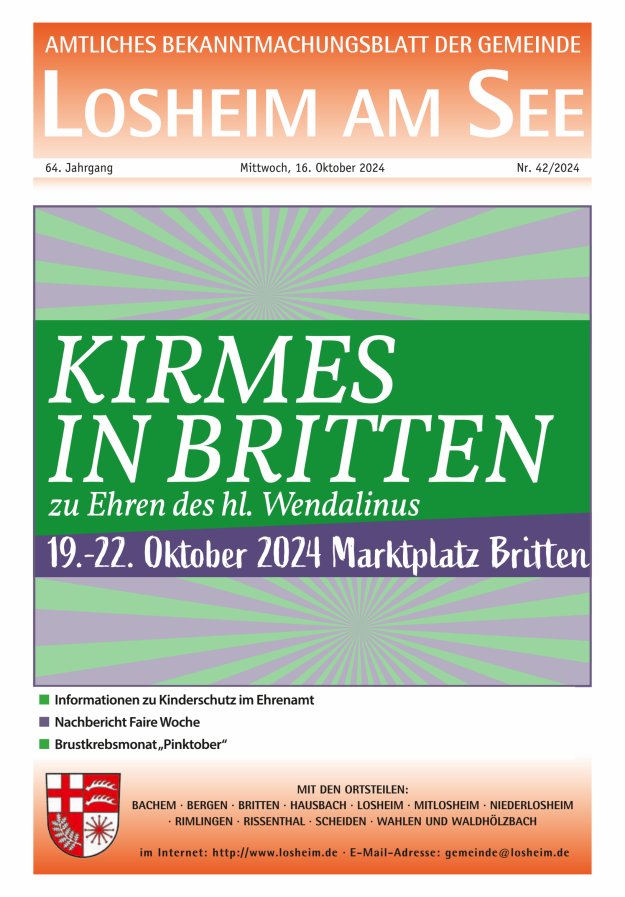 Amtliches Bekanntmachungsblatt der Gemeinde Losheim am See Titelblatt 42/2024