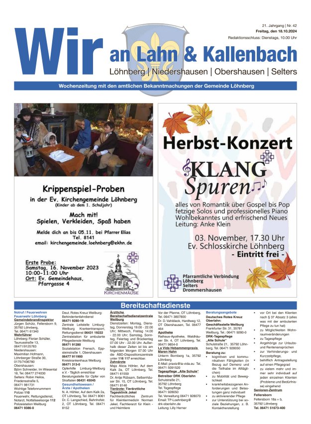 Amtliches Mitteilungsblatt der Gemeinde Löhnberg Titelblatt 42/2024