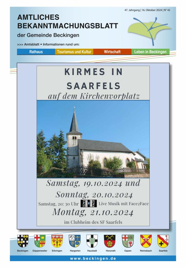 Amtsblatt Beckingen Titelblatt 42/2024