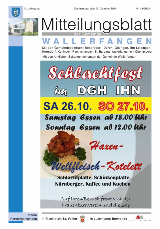 Mitteilungsblatt Gemeinde Wallerfangen Titelblatt 42/2024