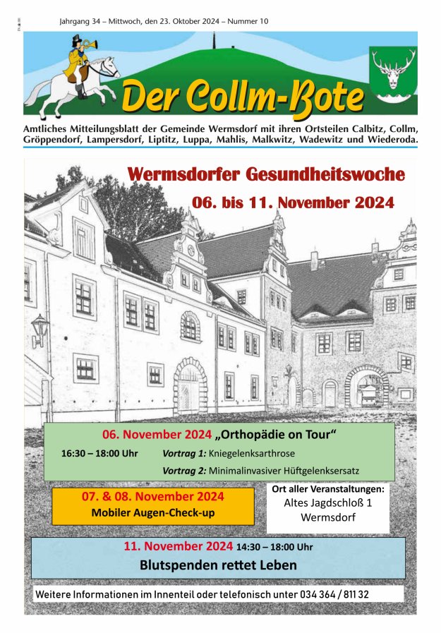 Collm-Bote – Amtliches Mitteilungsblatt der Gemeinde Wermsdorf mit ihren Ortsteilen Titelblatt 10/2024