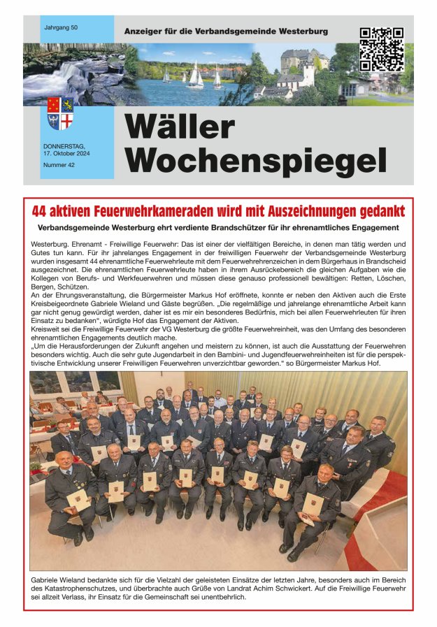 Wäller Wochenspiegel - Anzeiger für die Verbandsgemeinde Westerburg Titelblatt 42/2024