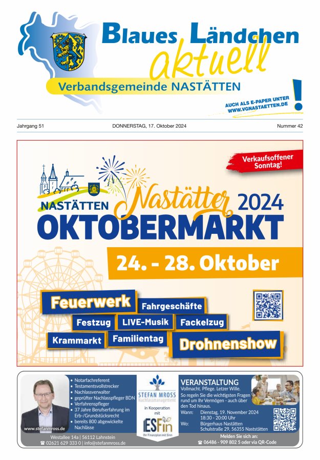 Blaues Ländchen aktuell - Heimat- u Bürgerzeitung VG Nastätten Titelblatt 42/2024