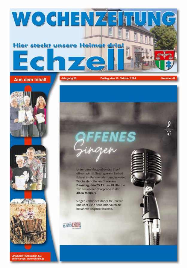 Wochenzeitung für die Gemeinde Echzell Titelblatt 42/2024