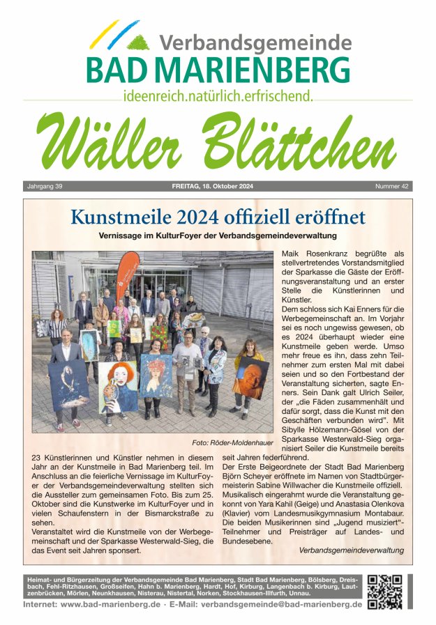 Wäller Blättchen - Verbandsgemeinde Bad Marienberg Titelblatt 42/2024