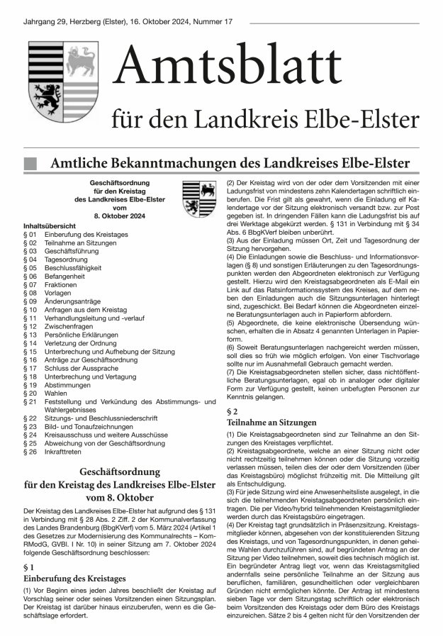 Amtsblatt für den Landkreis Elbe-Elster Titelblatt 17/2024