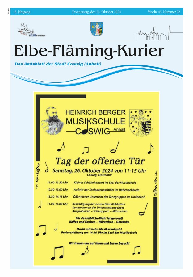 Elbe-Fläming-Kurier Das Amtsblatt der Stadt Coswig (Anhalt) Titelblatt 22/2024