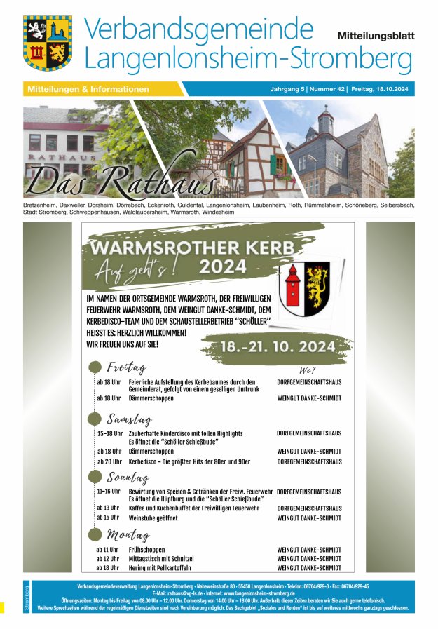Das Rathaus - MTB d VG Langenlonsheim-Stromberg  Titelblatt 42/2024