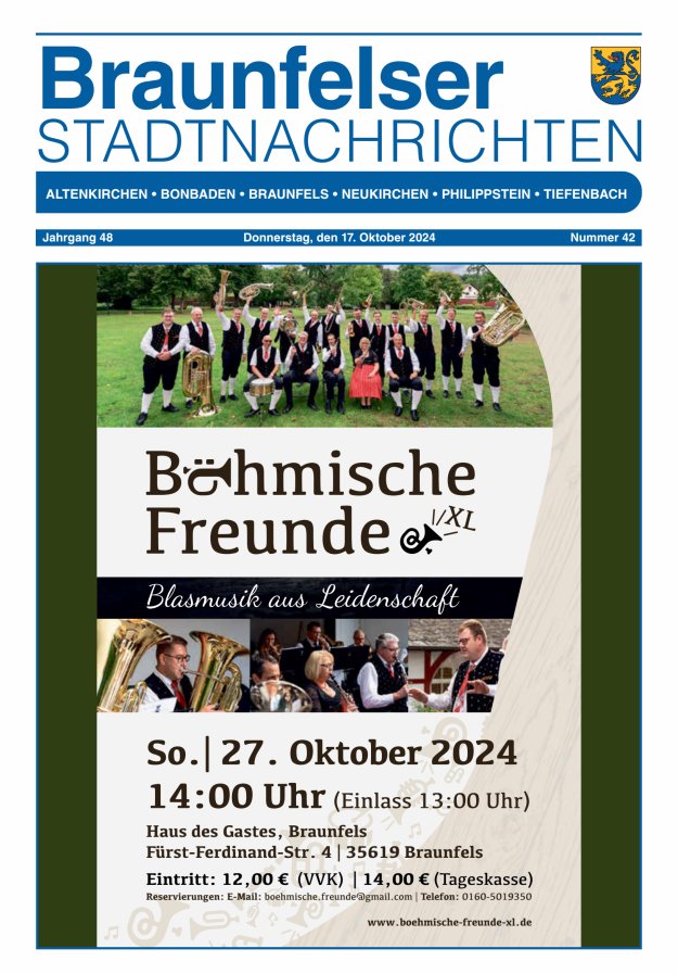 Braunfelser Stadtnachrichten Titelblatt 42/2024