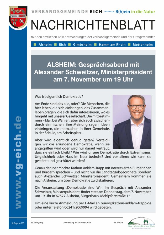 Nachrichtenblatt der VG Eich Titelblatt 42/2024