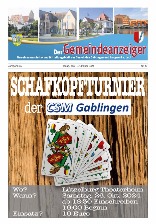 Der Gemeindeanzeiger - Gablingen Langweid Titelblatt 42/2024