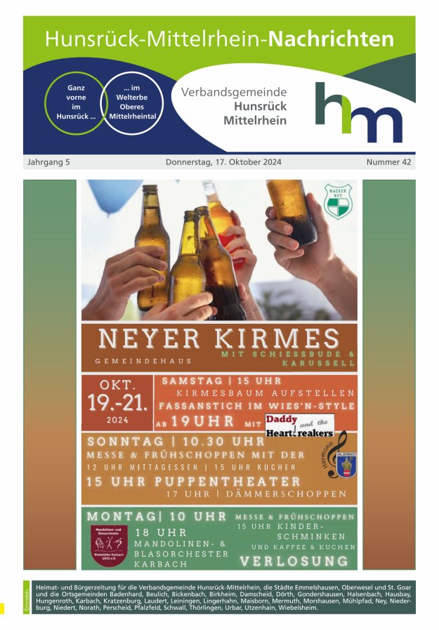 Hunsrück-Mittelrhein Nachrichten Ausgabe Emmelshausen Titelblatt 42/2024