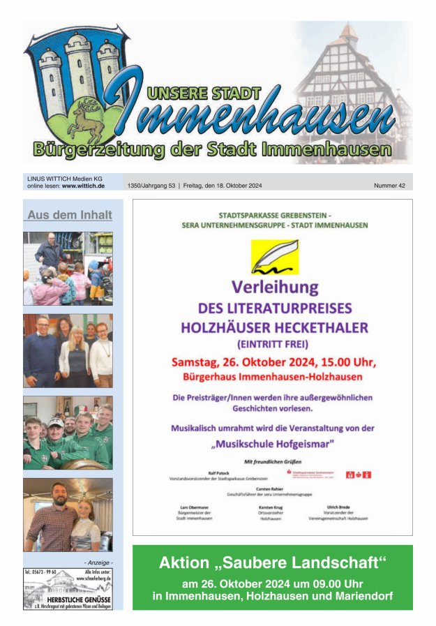 Unsere Stadt Immenhausen Titelblatt 42/2024