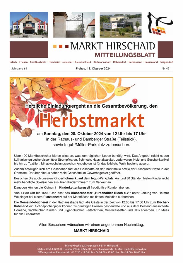 Mitteilungsblatt Markt Hirschaid Titelblatt 42/2024