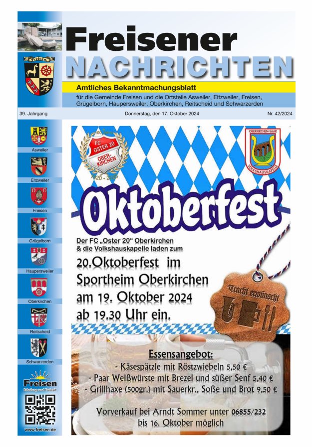 Freisener Nachrichten Titelblatt 42/2024