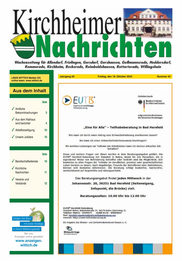 Kirchheimer Nachrichten Titelblatt 42/2024