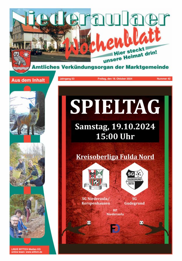 Niederaulaer Wochenblatt Titelblatt 42/2024