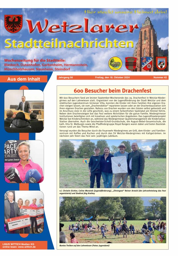 Wetzlarer Stadtteilnachrichten Titelblatt 42/2024