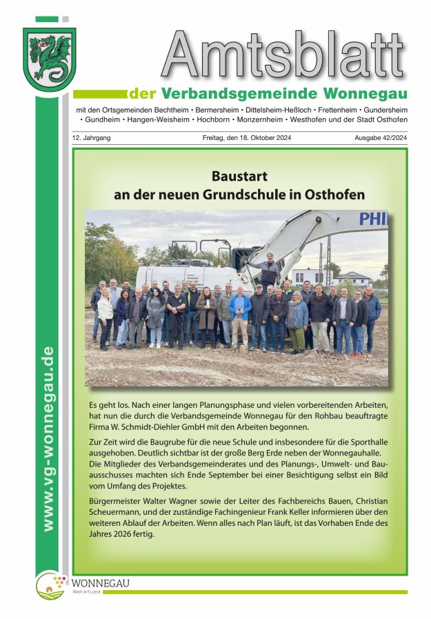 Amtsblatt VG Wonnegau Titelblatt 42/2024