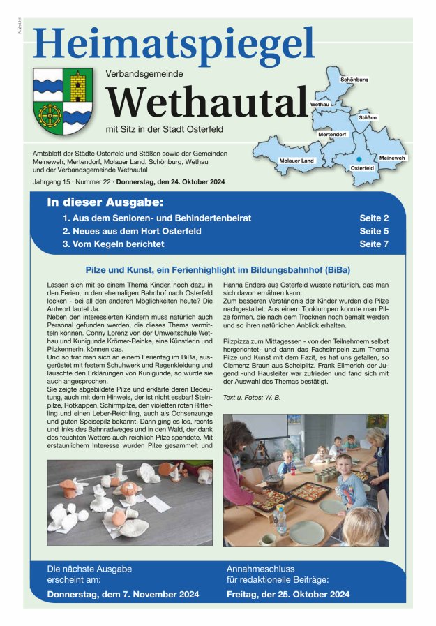 Heimatspiegel Verbandsgemeinde Wethautal mit Sitz in der Stadt Osterfeld Titelblatt 22/2024