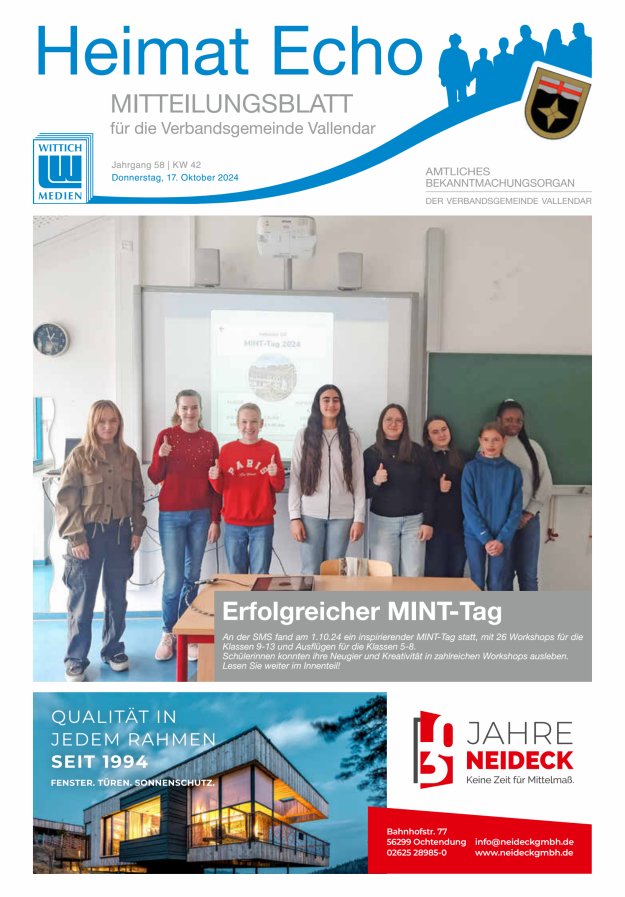 Heimat-Echo - Heimat- und Bürgerzeitung Verbandsgemeinde Vallendar Titelblatt 42/2024