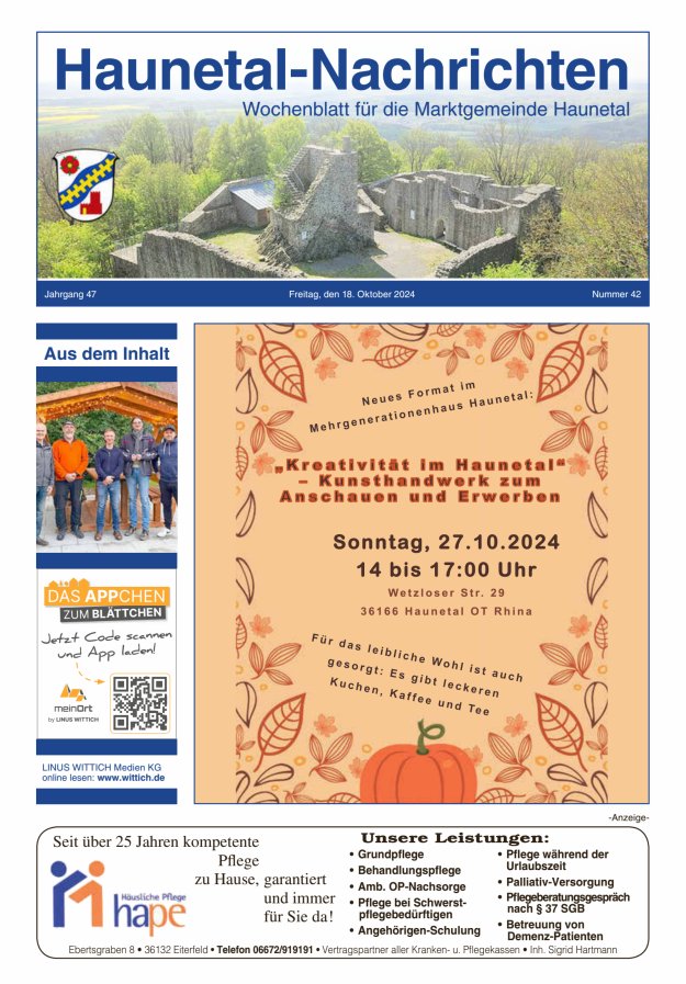 Haunetal-Nachrichten Titelblatt 42/2024