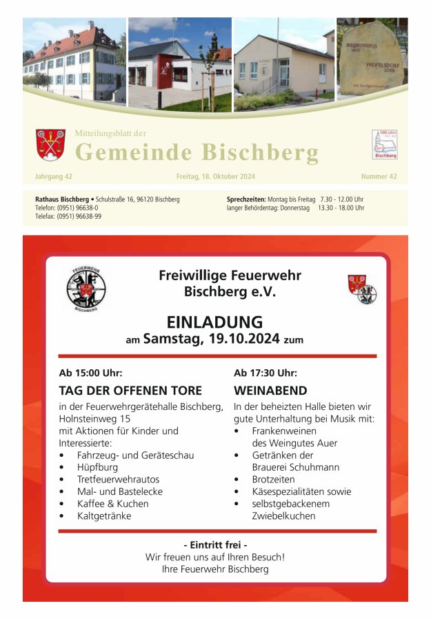 Mitteilungsblatt der Gemeinde Bischberg Titelblatt 42/2024