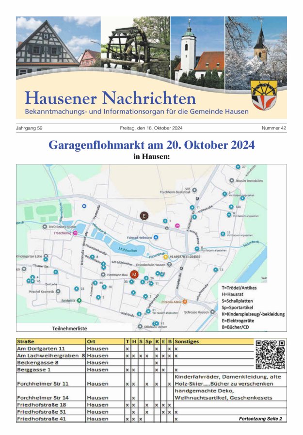 Hausener Nachrichten Titelblatt 42/2024
