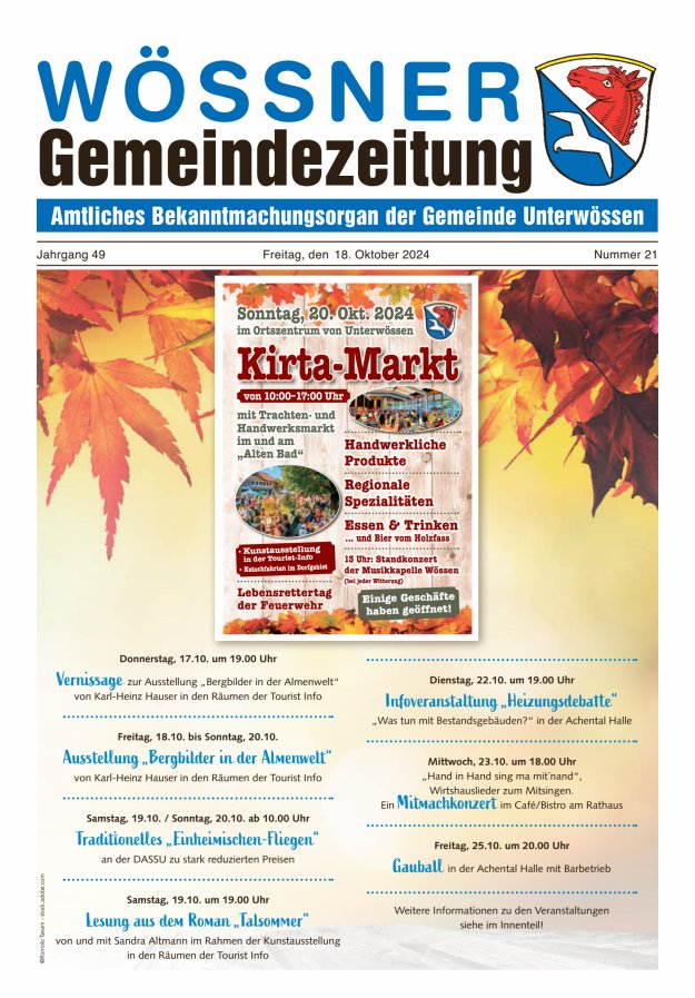 Wössner Gemeindezeitung Amtliches Bekanntmachungsorgan der Gemeinde Unterwössen Titelblatt 21/2024