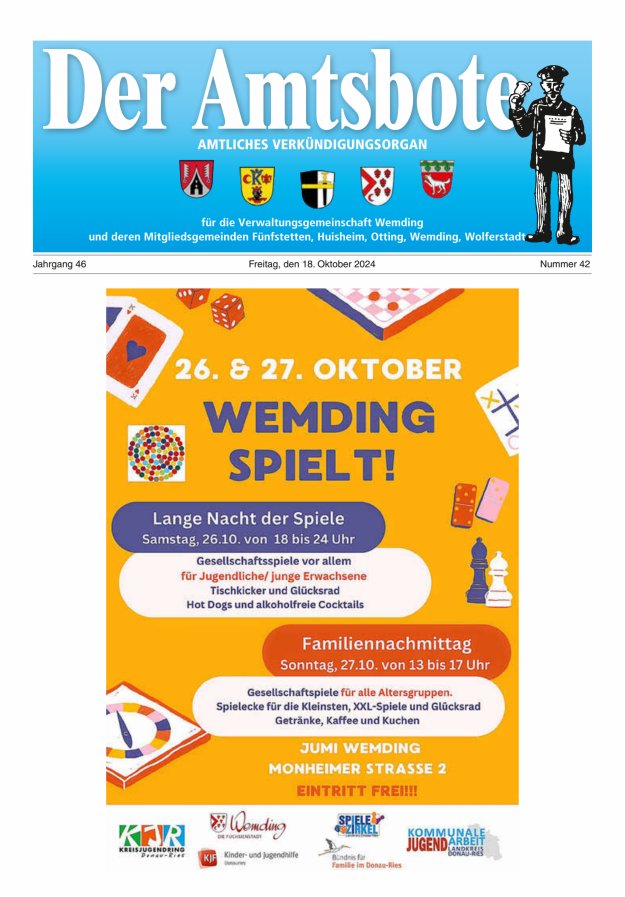 Der Amtsbote - Wemding Verwaltungsgemeinschaft Titelblatt 42/2024