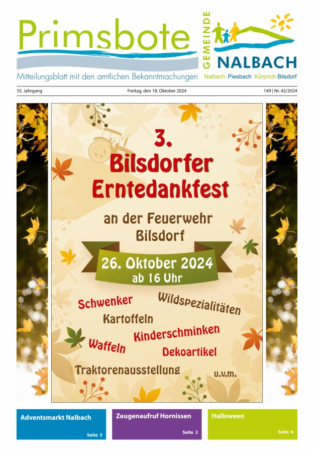 Primsbote Gemeinde Nalbach Titelblatt 42/2024