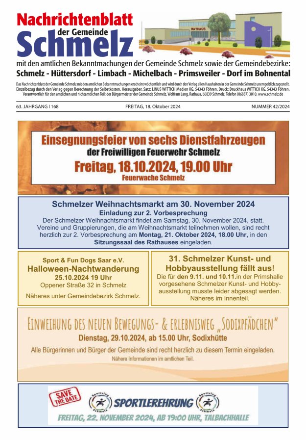 Nachrichtenblatt Schmelz Titelblatt 42/2024