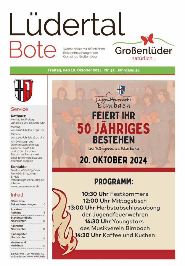 Wochenblatt mit öffentlichen Bekanntmachungen der Gemeinde Großenlüder Titelblatt 42/2024