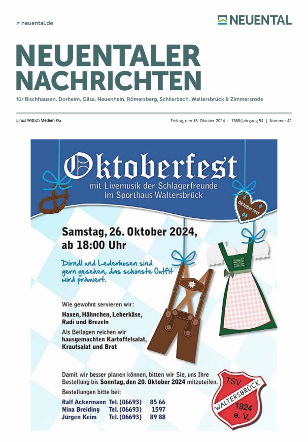 Neuentaler Nachrichten Titelblatt 42/2024