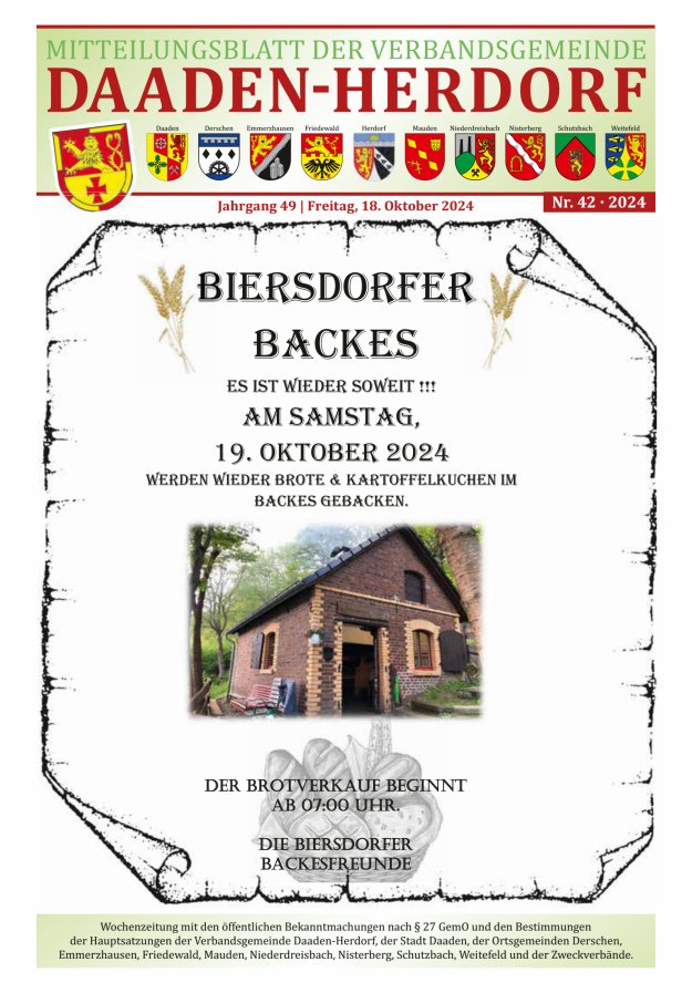 Mitteilungsblatt der Verbandsgemeinde Daaden-Herdorf Titelblatt 42/2024