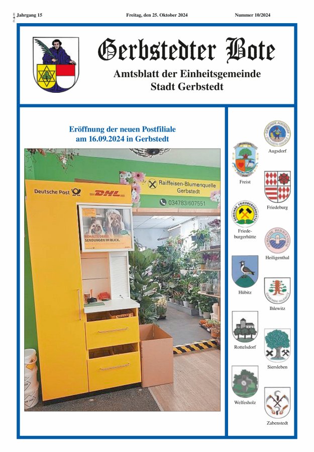 Gerbstedter Bote – Amtsblatt der Einheitsgemeinde Stadt Gerbstedt Titelblatt 10/2024